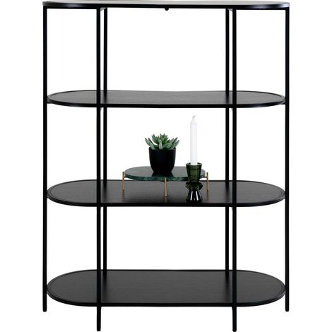 Libreria Vita ovale a 4 ripiani in nero con struttura in acciaio, 85×36×111 cm