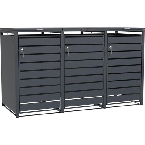 Mülltonnenbox Müllbox Mülltonnenverkleidung 3 Türen Box mit Deckel Anthrazit (1/5)