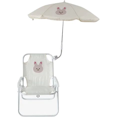 Chaises de Camping pour enfants, Animal de dessin animé, Style mignon, Support en métal, PP Durable, pliable, Portable, chaise pliante de plage, lapin avec parapluie (1/5)
