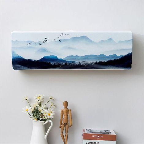 Cache climatiseur intérieur suspendu style chinois – Housse de protection anti-poussière élastique et universelle – Motif vue sur la montagne, 86x23x30 cm, pour 1,5-2 p (1/4)