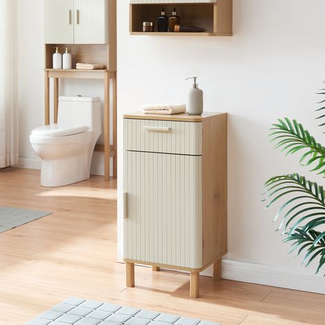 Mueble de baño auxiliar Ferrersp puerta cajón 80x40x35cm - Roble/Oatmeal [en.casa]