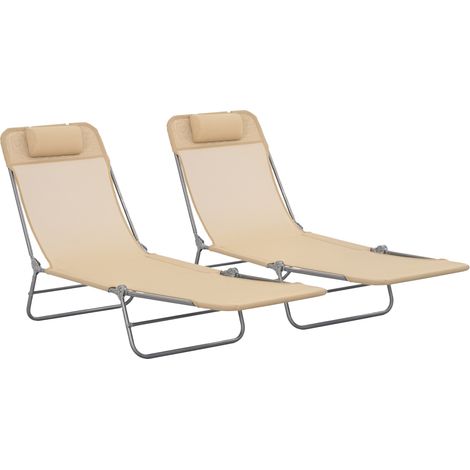 Outsunny 2 Pieces Sun Loungers Foldable Reclining Chair with Headrest Brown (1/5)