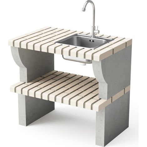 MOVELAR - Fregadero y grifo de pedestal Bailen Plus para Barbacoa de Obra Prefabricada (Beige, Gris - 86,5 x 58 x 58 cm) - Uso en Exteriores (1/2)