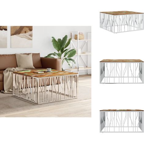 The Living Store Table basse argenté acier inoxydable/bois massif récupération - Bois de récupération (1/5)