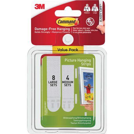 Command™ Picture Hanging Strips Set – Medium & Large, Pack of 12, Damage-Free Wall Mounting Solution
