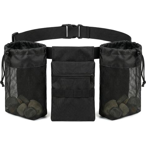Sammeltasche für Steine, mit 2 Netzbeuteln, einer Werkzeugtasche und verstellbarem Gürtel atmungsaktive Netzbeutel, leichtes Design, ideal zum Steinsammeln (1/5)