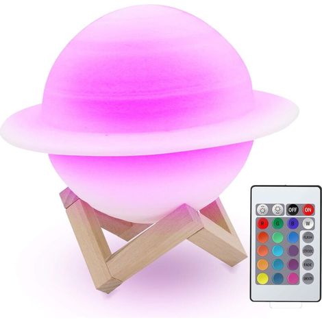 22 cm Lampe de planète Saturne, impression 3D 16 couleurs Télécommande tactile Lampe de chevet Veilleuse sûre et USB Rechargeable Portable Night Light Cadeaux pour enfants, amis, amoureux-Fei Yu (1/5)