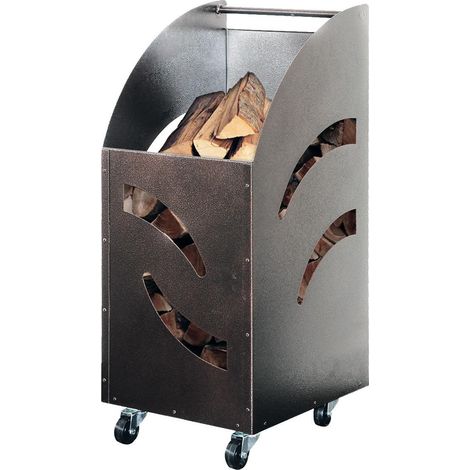 Chariot de conteneur en fer forgé avec roues – Porte bûche intérieur 32x42xh80 cm – Poids 11,5 kg – Solution élégante pour cheminée (1/2)