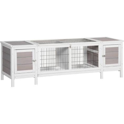 Grey Rabbit Hutch with Run and Removable Tray for Easy Cleaning and Comfort (1/5)