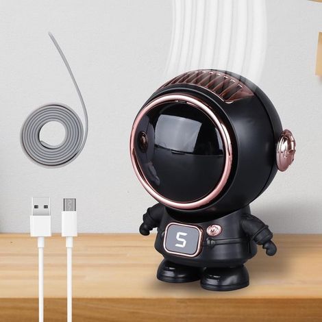 Ventilateur portable mains et cou - Design astronaute - 5 vitesses - Compact - Pour activités extérieures - Cadeau enfant - Noir (1/5)