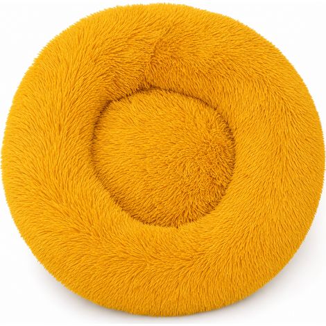 Niche ronde en fausse fourrure douce jaune doré 40 x 35 cm (1/5)