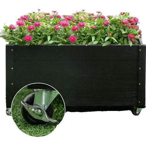 Aiuola rialzata in legno, dimensioni 89x48x47 cm, portata 35 kg, ruote incluse, ideale per il giardino o il patio. (1/5)