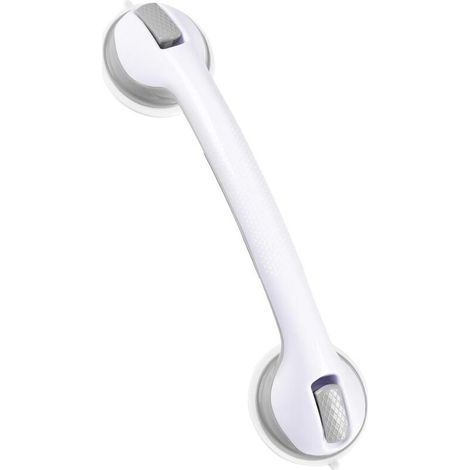Barre d'appui pour salle de bain et douche, poignée de douche robuste à ventouse de 40 cm, barre d'appui de baignoire amovible et étanche, grise et blanche, pour femmes âgées et enceintes (1/5)
