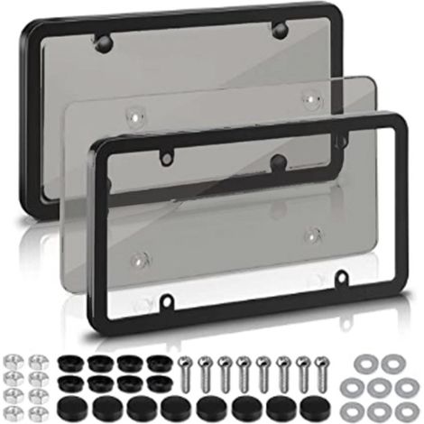 Lot de 2 supports de plaque d'immatriculation, en plastique noir, compatibles avec la plupart des plaques américaines standard - Vis et cache-vis inclus (1/5)