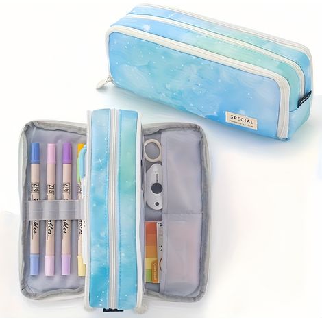 Étui à crayons pour écoliers, boîte à crayons à double fenêtre à grande capacité multifonctionnelle et portable