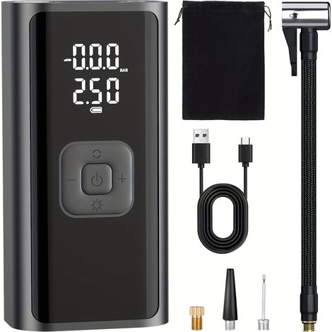 Gonfleur de pneus portable VP-33 Avec manomètre numérique et lumière LED, compatible avec les appareils USB-C, design élégant et durable, L (FMY) (1/5)
