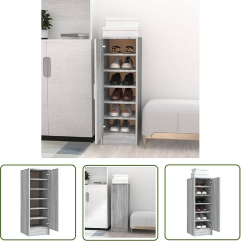 The Living Store Meuble à chaussures Sonoma gris 32x35x92 cm Bois d'ingénierie - Meubles Rangements Chaussures - Armoire Chaussure - Placard Chaussures - Organiseur Chaussures - Rangement Intérieur (1/5)