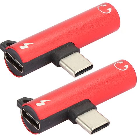 2 Pièces Câble Audio Type-C vers 3.5mm avec Charge, Adaptateur Double Jack Écouteurs Micro (Rouge) (1/5)