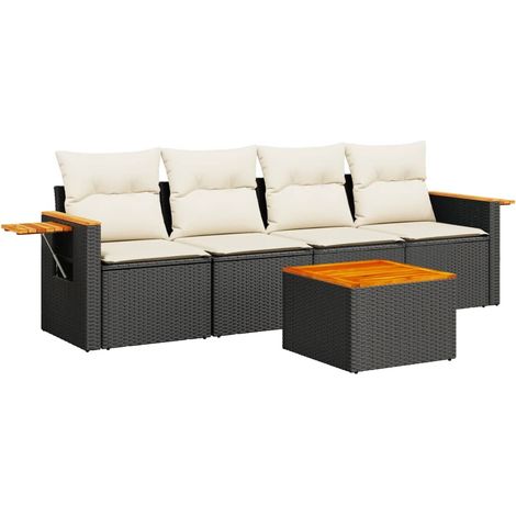 Maison Exclusive - Set Divani da Giardino 5 pz con Cuscini in Polyrattan Nero (1/3)