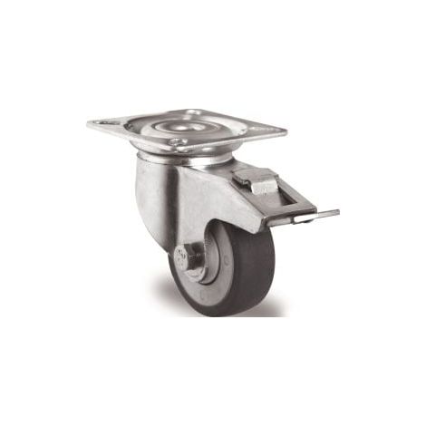 Rueda  giratoria  con  freno  Ø50mm  capacidad  50kg  con  placa  rodamiento  bolas  goma  gris  TECWERK (1/2)