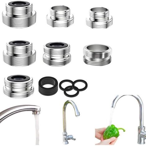 7 teiliges Wasserhahnadapter Set Wasserhahnadapter Adapter mit Außengewinde für Gartenschläuche und Küchenarmaturen Inklusive Dichtungsringe Zum (1/5)