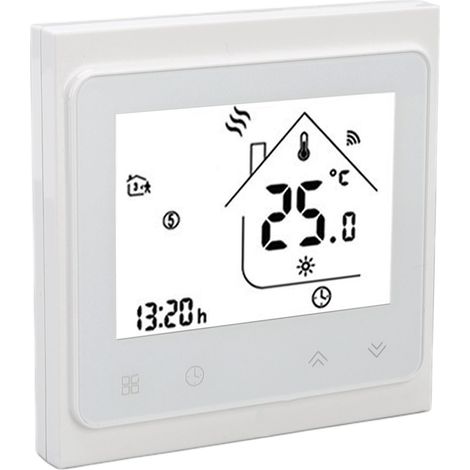 Thermostat intelligent programmable Wi-Fi avec application mobile et commande vocale, régulateur de température pour le chauffage de l'eau, écran LCD, 95-240 V CA, blanc (1/5)