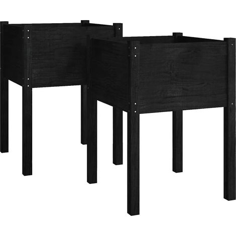 Maison Exclusive - Pflanzkübel 2 Stk. Schwarz 50x50x70 cm Massivh (1/5)