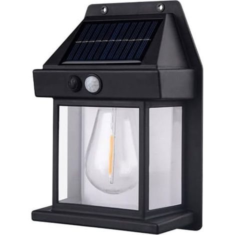 Lampadaire Solaire Extérieur - Applique Murale Étanche avec Capteur de Mouvement - Éclairage Décroissant Crépuscule à Aube - ABS Noir - 1 Pièce (1/5)