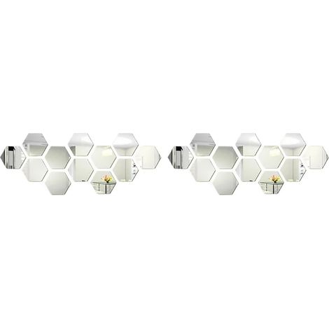 24 pièces autocollants muraux hexagonaux miroir acrylique décoration pour salon chambre maison (1/5)