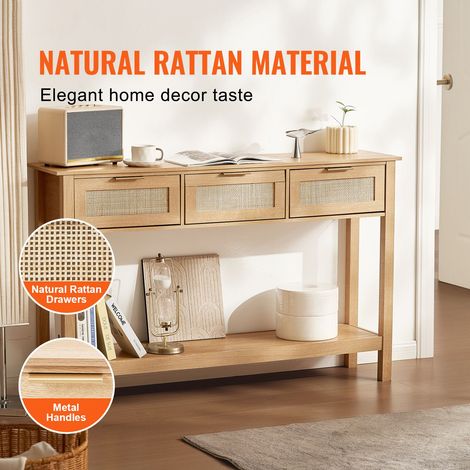 Table console en rotin avec 3 tiroirs et porte coulissante, meuble d'entrée salon chambre studio TV, naturel VEVOR (1/5)