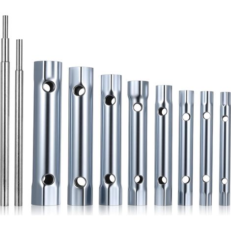 8 Pcs - Clé Tubulaire - Clé à Pipe - Acier Zingué - Pour Robinet et Plomberie - Argent - 6x7mm à 20x22mm