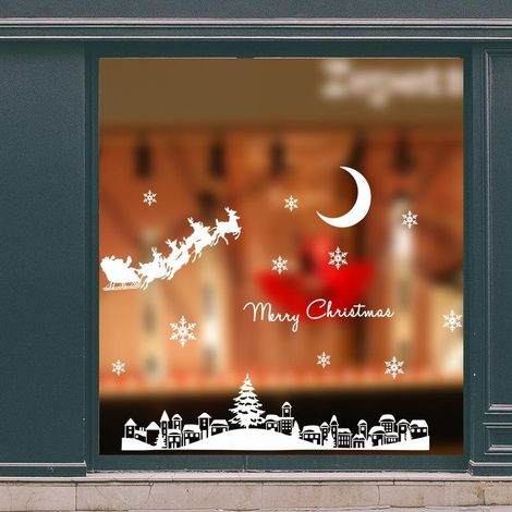 Autocollant de fenêtre Père Noël Ville au clair de lune Art du verre Papier peint Décalcomanies (1/5)