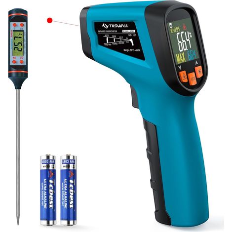 Thermomètre Infrarouge Laser Numérique Sans Contact, -50°C 600°C(-58°F 1112°F), Emissivité Réglable, Idéal pour Cuisine, Barbecue, Four, Frigo Professionnel, Pizza, Viande,(Bleu)W301 (1/5)