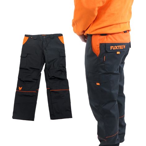 FUXTEC Hose / Arbeitshose verschiedeme Größen - Schwarz/Orange - mit vielen Taschen
