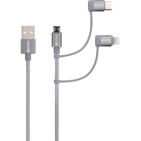 Skross Câble USB USB 2.0 USB-A mâle 1.20 m gris sidéral rond, flexible, gaine textile SKCA00143-1120 (1/5)