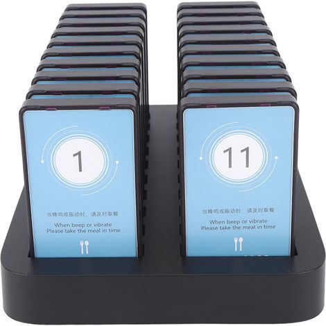 Bips sans fil pour restaurants, portée de 700 m, clavier séparé, 20 bips, vibration, bip lumineux, alimentation 100-240 V avec batterie, prise américaine. (1/5)