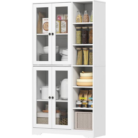 Armoire de cuisine vitrée, étagères, rangement ouvert, 172 cm hauteur, MDF blanc (1/5)