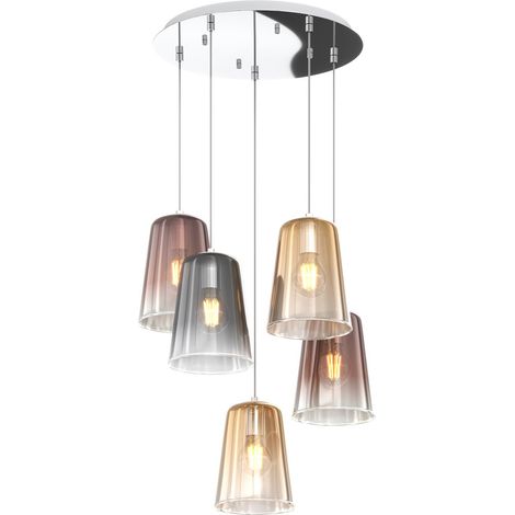Sospensione Contemp. Rosone Tondo Shaded Metallo Cromo Vetro Multicolor 5 Luci (1/4)