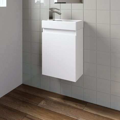 White Vanity Unit with Basin Sink Bathroom Furniture 400mm Slimline Wall Hung Gloss