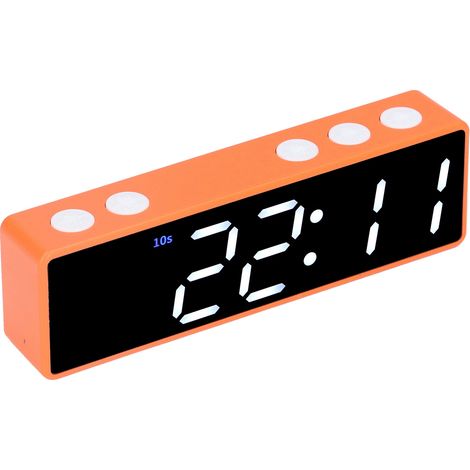 Minuteur d'entraînement numérique LED, horloge électronique multifonctionnelle de bureau pour chambre ou salle de fitness (cadre orange, affichage vert et blanc) (1/5)
