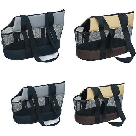 Sac de transport portable pour chat en filet grande capacité avec sangle de sécurité - Couleur café (1/4)