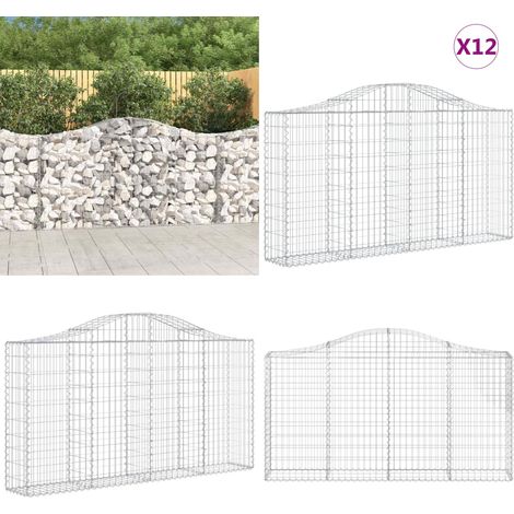 Gabionen mit Hochbogen 12Stk. 200x30x100/120cm Verzinktes Eisen - Gabionen - Gartenzaun - Gartendekoration - Eisenkonstruktion - Stauraum - Home & Living (1/5)