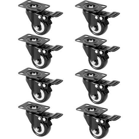 Roulettes Pivotantes Avec Frein - 50 mm - Polyuréthane - Charge Maximale 300 kg (Lot de 4) (1/5)