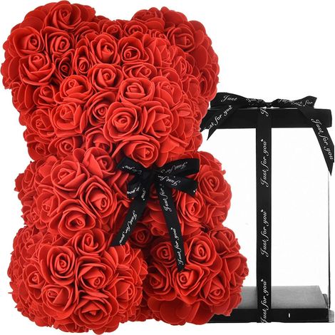 Ourson Rose De 25 Cm Avec Fleurs Artificielles Pour La Saint-valentin       Rouge