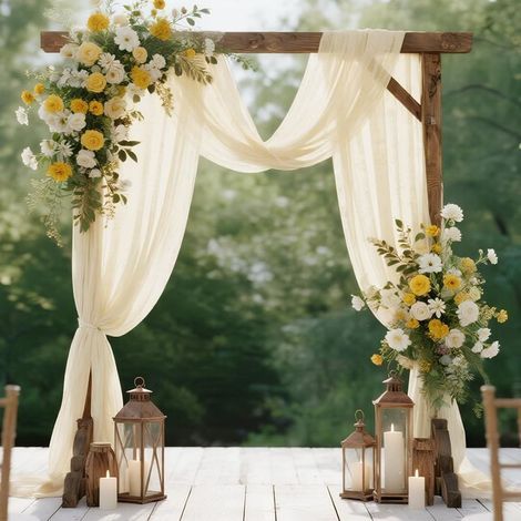 Arche Tenture Mariage Beige, 75×600cm Rideau en Tulle, Voilage Drapés en Mousseline élastique avec 2Pcs Rubans, pour Décoration de Mariage, Cérémonie, Fête (1/5)