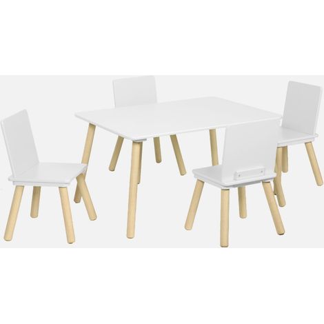 Set tavolo rettangolare per bambini in legno di pino con 4 sedie