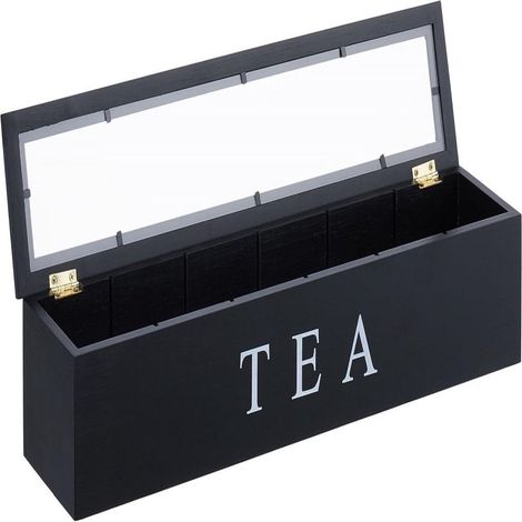 Organisateur de sachets de thé en bois-Boîte de rangement pour sachets de thé à 6 compartiments,coffret noir pour sachets de thé