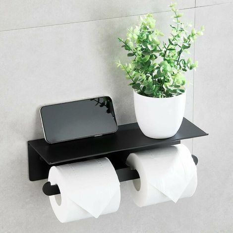 royaluxe - Porte Papier Toilette Auto-adhésif Double Porte Rouleau Papier Toilette sans Perçage pour Salle de Bain et Cuisine Mat Noir (1/5)