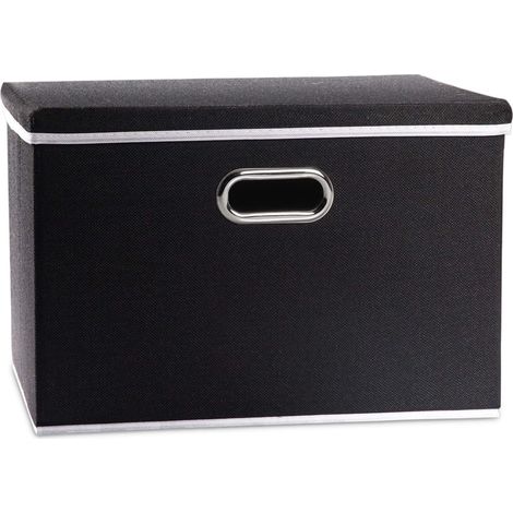 Bac de rangement pliable en lin - Lot de 1 - Tissu naturel et acier - Boîte cube avec couvercle - Salon chambre bureau - Noir 43x30x30cm (1/5)