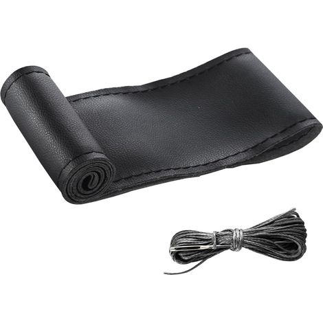 Housse de volant en cuir à coudre soi-même, protection de volant universelle pour volant de voiture de 37 à 38 cm (noir) (1/5)